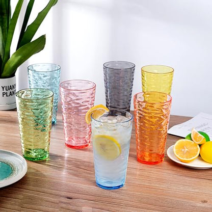 20-ounce Plastic Tumblers, Acrylic Drinking Glasses High-Balls, set of 6 Green Reusable Plastic Cups, Stackable, BPA-Free, Shatter-Proof, Dishwasher-Safe - color: Green