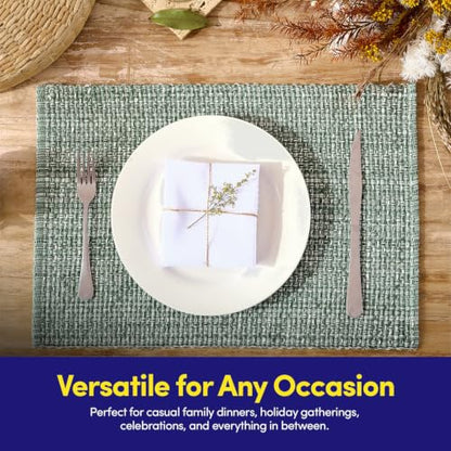 Sweet Home Collection 100% Cotton Placemats for Dining Room Rectangle Two Tone Woven Fabric 13" x 19" Soft Durable Table Mat Set, Set of 6, Light Green - color: Light Green, size: Rectangle 13" x 19"