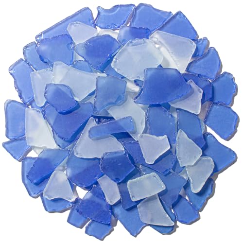 Keedolla Sea Glass for Crafts - 15 OZ Flat Frosted Seaglass Pieces Crushed for DIY Art Crafts, Vase Filler, Beach Weddings, Aquarium and Home Decor - Cobalt Blue, White - color: Cobalt Blue & White, size: 15 OZ / 0.93 LB