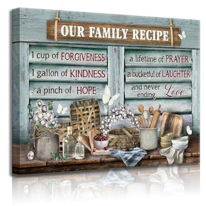 lkjhgf999 Kitchen Canvas Wall Art Retro Rustic Farmhouse Kitchen Pictures Wall Decor Tableware Motivational Farm Kitchen Sign Family Recipe Theme Canvas Prints Artwork for Dining Room Home Decoration - size: 12"L x 16"W