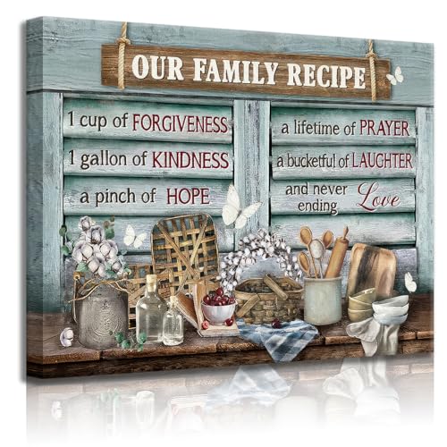 lkjhgf999 Kitchen Canvas Wall Art Retro Rustic Farmhouse Kitchen Pictures Wall Decor Tableware Motivational Farm Kitchen Sign Family Recipe Theme Canvas Prints Artwork for Dining Room Home Decoration - size: 16"L x 24"W