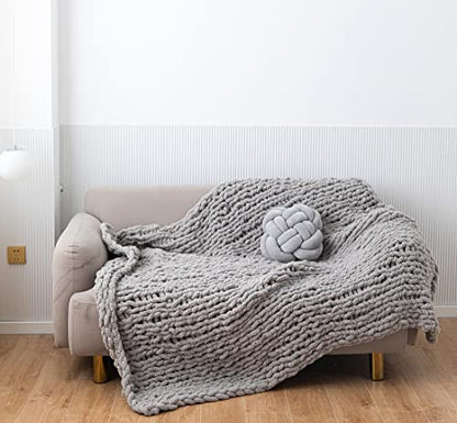 Chunky Knit Blanket Soft Chenille Yarn Knitted Throw Blanket 50"X60" Handmade Cable Warm Thick Giant Blanket for Couch Bed Trips (Light Grey, Throw 50"X60") - color: Light Grey, size: Throw 50"X60"