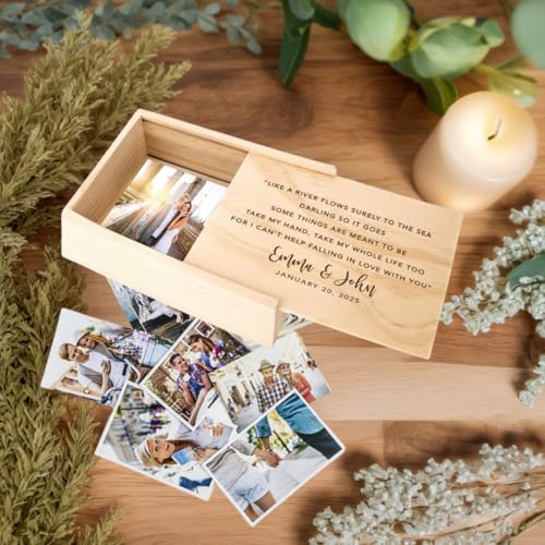 Koyal Wholesale Custom Can't Help Falling In Love Wedding Keepsake Box, 4 x 6 -inch, Custom Names, and Date, Natural Wood Keepsake Box with Lid, Gift for Him & Her Photo Album Memory Gift Box - color: Can't Help Falling In Love