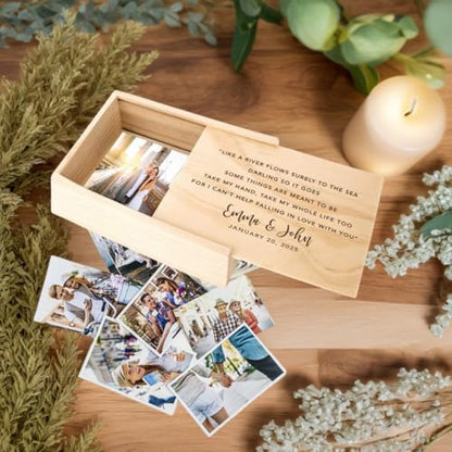 Koyal Wholesale Custom Can't Help Falling In Love Wedding Keepsake Box, 4 x 6 -inch, Custom Names, and Date, Natural Wood Keepsake Box with Lid, Gift for Him & Her Photo Album Memory Gift Box - color: Can't Help Falling In Love