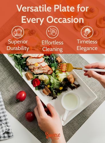 Sweese Rectangular Porcelain Platters, Serving Trays for Parties, 13.8 Inch Large Serving Dishes for Steak, Taco, Sushi, Appetizer, Cake - Dishwasher & Oven Safe - Set of 4, White - size: 13.8 Inch