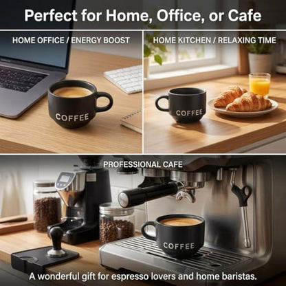 ASTRUE Matte Black Espresso Cups, 4 oz Stackable Porcelain Demitasse Coffee Mugs, Set of 4 - size: 4 oz