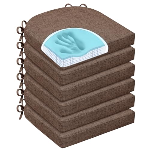 Chair Cushions for Dining Chairs, Non Slip Chair Pads with Ties and Washable Covers, Memory Foam Kitchen Chair Cushions Set of 6, 16"X16"X2.5", Brown - color: Brown, size: Pack of 6