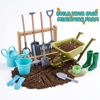 1:12 Scale Miniature Dollhouse Garden Tools Set | Mini Plastic Gardening Kit, Shovel, Rake, Hoe & Watering Can, Fairy Garden, Micro Landscape & DIY Craft Decoration