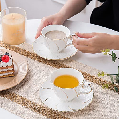 Agyiuns tea cups and saucers ceramic coffee mug 6oz for Coffee, Latte, Cafe Mocha and Tea-Set of 4, White - color: White - Set of 4