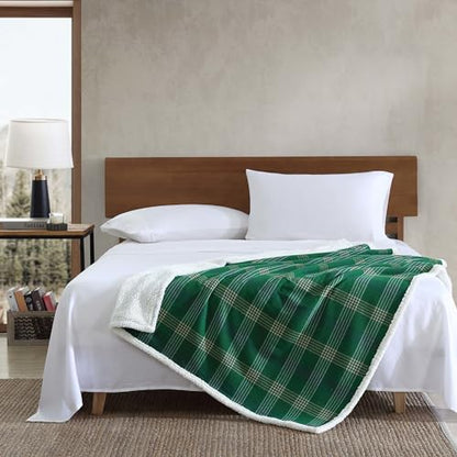Eddie Bauer - Throw Blanket, Soft & Reversible Cotton Flannel Bedding, Throw Blanket for Couch or Bed (Union Bay Green, 50" x 60") - color: Union Bay Green