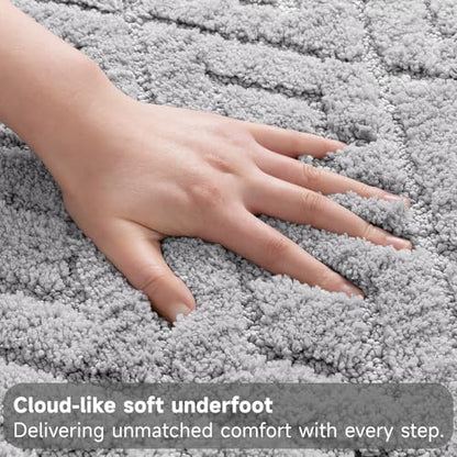 Bsmathom 3 Piece Bathroom Rug Sets, Non Slip Microfiber Bath Mat Light Gray | Plush Water Absorbent Bath Rug Sets with U-Shaped Contour Toilet Mat, Machine Washable Carpet for Bathroom Sink, Shower - color: Light Gray