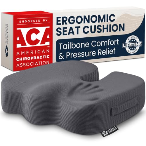 5 STARS UNITED Seat Cushion - Memory Foam Chair Pad for Tailbone Pain Relief - Ergonomic Support for Coccyx, Sciatica & Butt - Office, Desk & Gaming Chair, Car Seat, Wheelchair, Airplane, D Gray - color: Dark Gray, size: X-Large