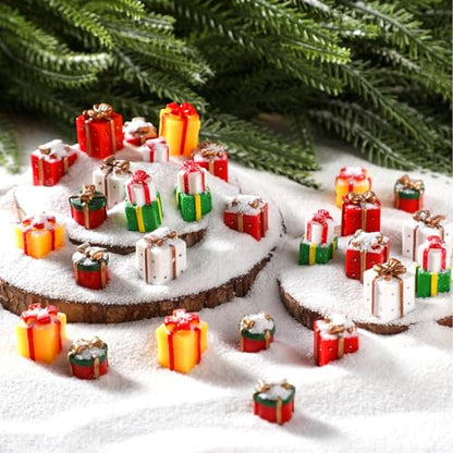 Bucherry 50 Pcs Miniature Gift Boxes Figurines Resin Charms DIY Craft for Garden Accessories Christmas Decoration Phone Case Making(Classic Style) - style: Classic Style