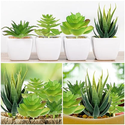 Fake Succulent Plants, 6pcs Mini Green Succulent Plants Faux, Artificial Succulents Plants for DIY Crafting Home Floral Wall Office Decoration (excluding pots)