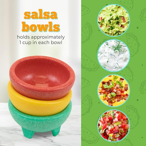 Taco Tuesday Complete Taco Serving Set with Tortilla Warmer, Salsa Bowls, Shell Holders, and Mortar and Pestle - 9-Piece Set - Red, Yellow, and Green - style: Taco Holder Set