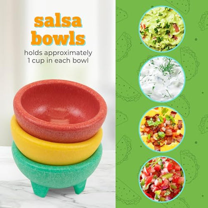 Taco Tuesday Complete Taco Serving Set with Tortilla Warmer, Salsa Bowls, Shell Holders, and Mortar and Pestle - 9-Piece Set - Red, Yellow, and Green - style: Taco Holder Set