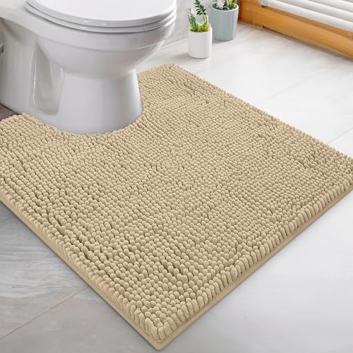 LuxUrux Luxury Shaggy Toilet Bath Mat U-Shaped Contour Rugs for Bathroom, Soft and Comfortable, Maximum Absorbent, Dry Quickly, Non-Slip, Machine-Washable (20 x 20 inch, Birch) - color: Birch, size: 20'' X 20'' U