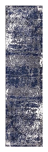 Keen Home Design Abstract Non-Shedding Runner Rug, Soft Thick Pile, 2x8 | Polypropylene High Pile, Jute Back; Ideal For Hallway, Bedside, Home Office - color: Abstract Navy/Gray, size: 2'8" x 7'7" (Runner)