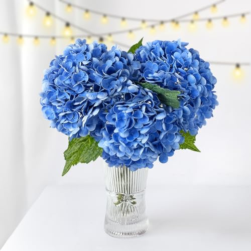 ZYTUYO 21'' Realistic Fake Hydrangea Artificial Flowers 3PCS Dark Blue | Real Touch Latex Petals, Faux Hydrangea Silk Flowers for Home Decor, Outdoor Wedding Party Arrangement, Table Centerpieces - color: Dark Blue, size: 3 PCS