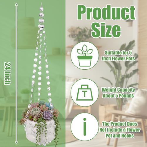 Sliner 3 Pack 24 Inch Crystal Beaded Plant Hanger Macrame Plant Hanger Decorative Hanging Planter Holder for Indoor Outdoor Boho Decor Wedding Home Garden - style: Crystal