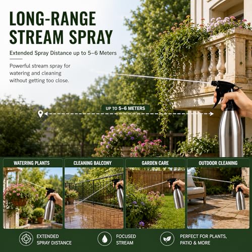 304 Stainless Steel Plant Spray Bottle 500ml, 16oz Refillable Garden Mister for Indoor Plants, Leaf Cleaning & Humidity Control, Durable Metal Spray Bottle for Gardening, Hair, Cleaning