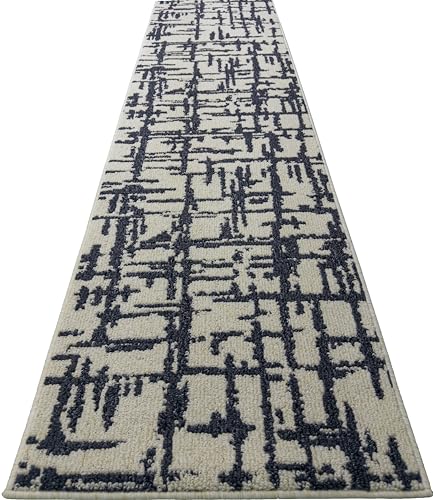 Hallway Runner Rug Non Slip Rubber Backing, 26 inch x 8 ft, Abstract Cream, Heavy Duty Berber Style Carpet Runner for Entryway, Kitchen, Bathroom, Bedroom, Laundry Room. - color: Abstract Cream, size: 8 Foot Long Runner Rug
