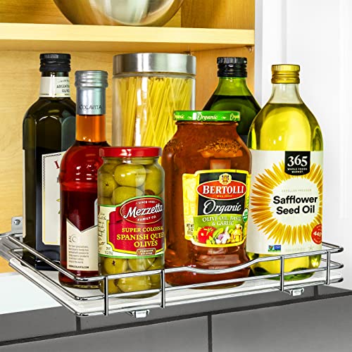 LYNK PROFESSIONAL® Pull Out Spice Organization for Cabinets - 12-3/8 inch Wide – Spice Rack for Inside Cabinets, Slide Out Spice Rack Organizer for cabinet – Pull Out Spice Rack, Sliding 1 Tier Chrome - color: Chrome, size: 12-1/4" - 1 Tier