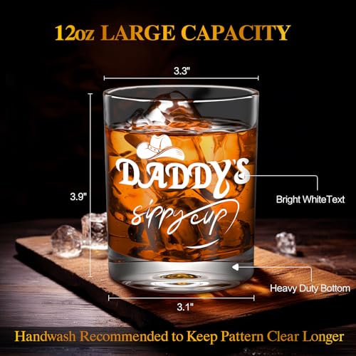 Daddy's Sippy Cup Whiskey Glasses 12 oz, Funny Dad Gifts for New Dad, New Fathers, Husband, Rocks Glasses First Fathers Day from Daughter, Kids, Son, Wife, Cool Papa Gift for Birthday - style: Daddy's Sippy Cup Whiskey Glass