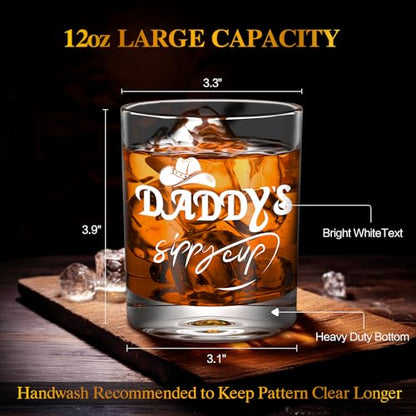 Daddy's Sippy Cup Whiskey Glasses 12 oz, Funny Dad Gifts for New Dad, New Fathers, Husband, Rocks Glasses First Fathers Day from Daughter, Kids, Son, Wife, Cool Papa Gift for Birthday - style: Daddy's Sippy Cup Whiskey Glass