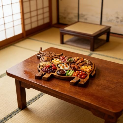 High Cow Wooden Board with Compartments Food Platter Appetizer Serving Tray Farmhouse Home Party Decors