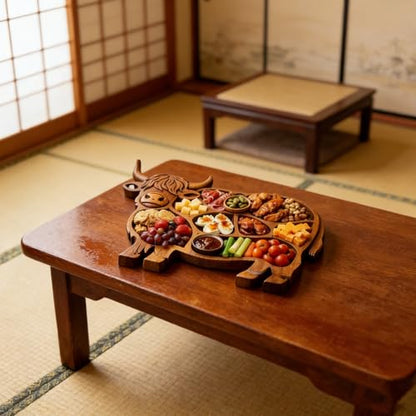 High Cow Wooden Board with Compartments Food Platter Appetizer Serving Tray Farmhouse Home Party Decors