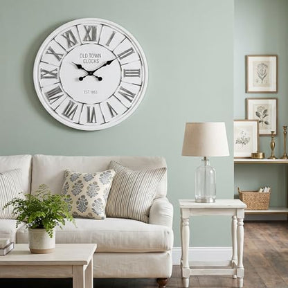 EMAX HOME Farmhouse 24 Inch Wooden Large Wall Clock, Silent Non-Ticking Quartz Movement, Battery Operated Modern Rustic Clock for Living Room, Kitchen, Office, Home Decor