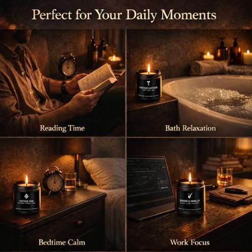 Scentes Candles Set for Men, 4 Pack Mens Masculine Soy Candles, Leather, Smoke, Oak & Lavender Scents, Aromatherapy Candle Gift Set for Dad, Husband, Boyfriend, Birthday, Him - size: 4 Pack