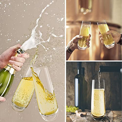 Stemless Champagne Flutes Set of 4, 10.2oz Hand Blown Crystal Glass | Premium Lead-Free Crystal, Prosecco Wine Flute, Mimosa glass, Cocktail Glass, Highball Glass, Bar Glassware, Dishwasher Safe - color: Stemless Champagne