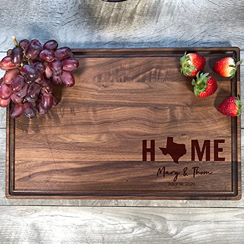 Custom Cutting Board. State Home. Personalized Boards. Wood Engraved. Handmade. Walnut Boards. Customized Gift. (Walnut, 9" x 12"x 3/4" rectangular) - size: 9" x 12"x 3/4" rectangular