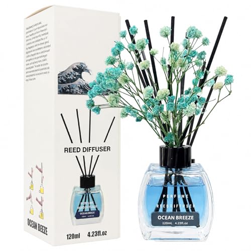 Reed Diffuser Oil Set with Reed Sticks, Ocean Aromatherapy Oil Scent Diffuser with 6 Sticks, Reed Diffusers for Home, Bathroom Air Freshener 4.06 oz/120ml