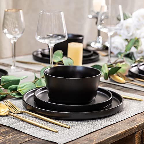 AmorArc Ceramic Plates Set of 6, Matte Glaze 8.0 Inch Dishes Set for Kitchen, Dessert,Salad,Appetizer, Small Dinner Plates, Microwave & Dishwasher Safe, Scratch Resistant, Matte Black | High Edge Small Dinner Plates for Dessert,Salad,Appetizer,Dinner,Micr