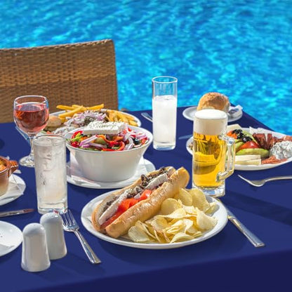 Rectangle Navy Blue Vinyl Waterproof Tablecloth with Flannel Backed | Spillproof Wipe Clean Table Cloth, Plastic Flannel Backing for Dining, Buffet Parties Picnic Camping, 60" x 102" - color: Navy Blue, size: 102" x 60" (Rectangular)