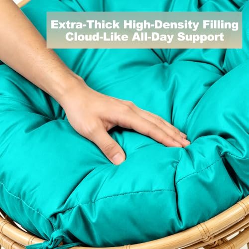ARTPLAN Round Papasan Chair Cushion Tufted Swing Seat Pad with Ties | 47"x47"x4"tufted round chair cushion, polyester cover&fluffy fiber fill, fixed ties fit papasan, swing&wicker indoor chairs - color: Lake Blue