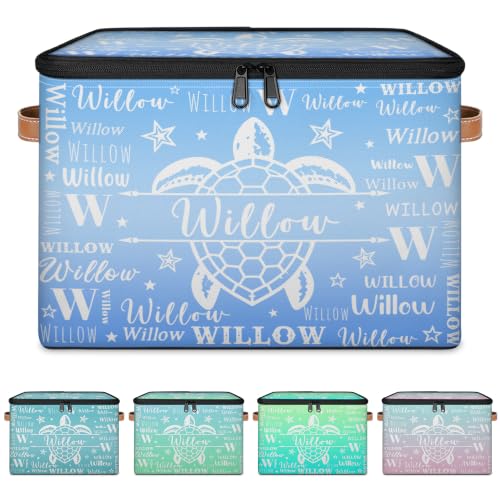 Custom Turtle Storage Basket with Name, Personalized Keepsake Box | Storage Bin Memory Box Gift for Kids Girls Sturdy Lightweight Foldable Organizer with Handle (1 Unit) - color: Option 15
