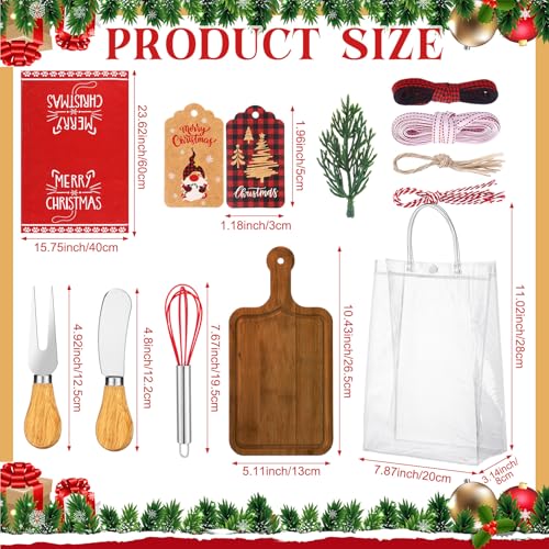 12 Set Christmas Charcuterie Board Gifts Bulk, Bamboo Mini Cheese Cutting Board Gifts with Spreader Knives Fork Towel Whisk for Xmas Gift Wedding Bridal Baby Shower(Long Handle,Dark) - color: Dark