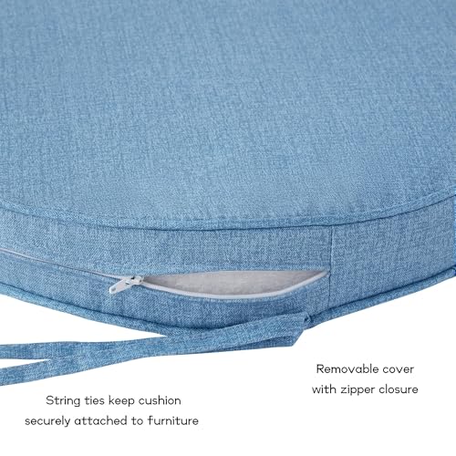 Set of 2 Outdoor 18 inch Round Patio Dining Chair Pads – Comfortable Fiber-Filled Seat Cushions with Ties, Reversible Polyester Fabric, Denim - color: Denim