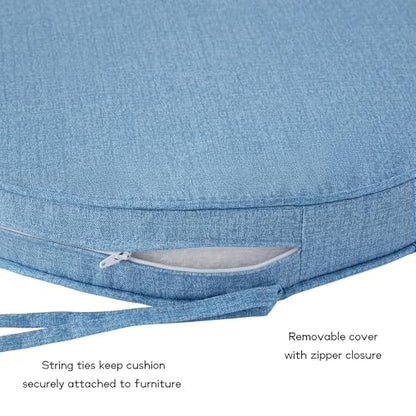 Set of 2 Outdoor 18 inch Round Patio Dining Chair Pads – Comfortable Fiber-Filled Seat Cushions with Ties, Reversible Polyester Fabric, Denim - color: Denim