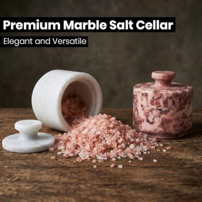 Marble Salt Cellar with Lid - Stone Salt Container for Countertop, Salt Box Keeper for Kitchen Counter, 3.5 oz OceanicX Marble Cellar (White Strawberry Pink) - color: White Strawberry Pink