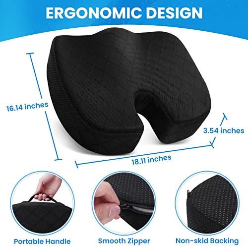 Seat Cushion, Office Chair Cushions, Car Seat Cushion, Non-Slip Sciatica & Back Coccyx Tailbone Pain Relief Chair Pad for Computer Desk, Wheelchair, Driving (Black, X-Large) - color: Black, size: X-Large