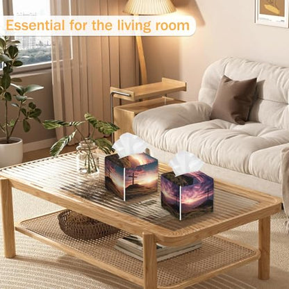 Cross 2 Pcs Tissue Box Cover Square, Mountain Tissue Box Holder Waterproof Leather Facial Paper Organizer Dispenser for Bathroom Home Car Nightstand - color: Cross
