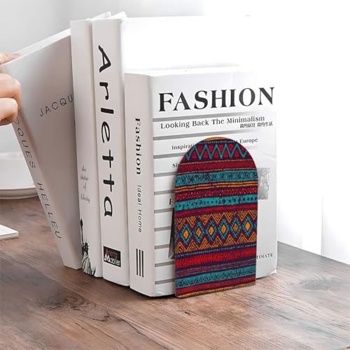 Retro Enthic Mandala Geometric Wooden Print Book Ends Decorative Wood Bookends for Shelves Heavy Books, Non-Skid Book Stoppers, 1 Pair/2 Pieces - size: Medium