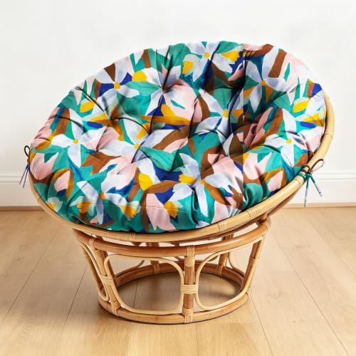 ARTPLAN Round Papasan Chair Cushion Tufted Swing Seat Pad with Ties,Floral | 47"x47"x4"tufted round chair cushion, polyester cover&fluffy fiber fill, fixed ties fit papasan, swing&wicker indoor chairs - color: White Pink Flower