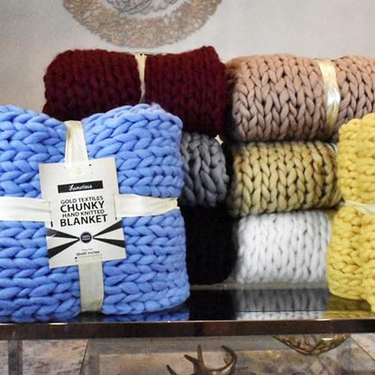 Chunky Knit Blanket (50 x 60 Inches) Warm Soft Cozy for Lounge Sofa & Bedroom, Handmade Knitted Yarn Throw Blanket (Grey, 1) - color: Grey