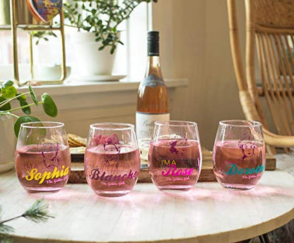 Golden Girls The Stemless Wine Glass Collectible Set of 4 | Dorothy, Sophia, Blanche, Rose | Funny Novelty Drinkware For Home Barware Set | Each Cup Holds 20 Ounces